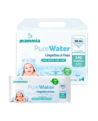 MAMMIA PURE WATER LINGETTES BEBE PACK DE 4 PAQUETS DE 60 LINGETTES
