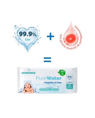 MAMMIA PURE WATER LINGETTES BEBE PACK DE 4 PAQUETS DE 60 LINGETTES