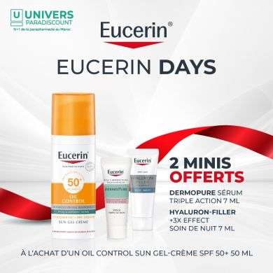 EUCERIN OFFRE SUN PROTECT OIL CONTROL SPF 50+ TOUCHER SEC 50 ML + DERMO PURE SERUM TRIPLE ACTION + HYALURON FILLER NUIT FORMAT V
