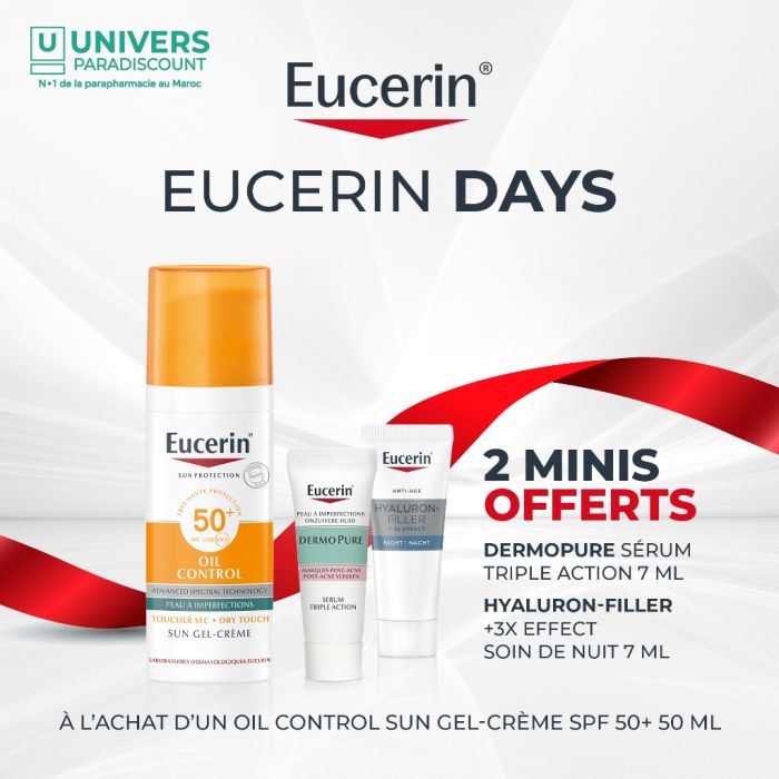 EUCERIN OFFRE SUN PROTECT OIL CONTROL SPF 50+ TOUCHER SEC 50 ML + DERMO PURE SERUM TRIPLE ACTION + HYALURON FILLER NUIT FORMAT V