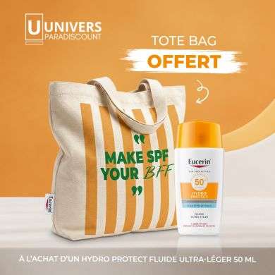 EUCERIN OFFRE HYDRO PROTECT FLUIDE ULTRA LEGERSPF 50+ TOUS TYPES DE PEAUX + TOTE BAG OFFERT
