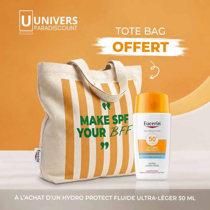 EUCERIN OFFRE HYDRO PROTECT FLUIDE ULTRA LEGERSPF 50+ TOUS TYPES DE PEAUX + TOTE BAG OFFERT