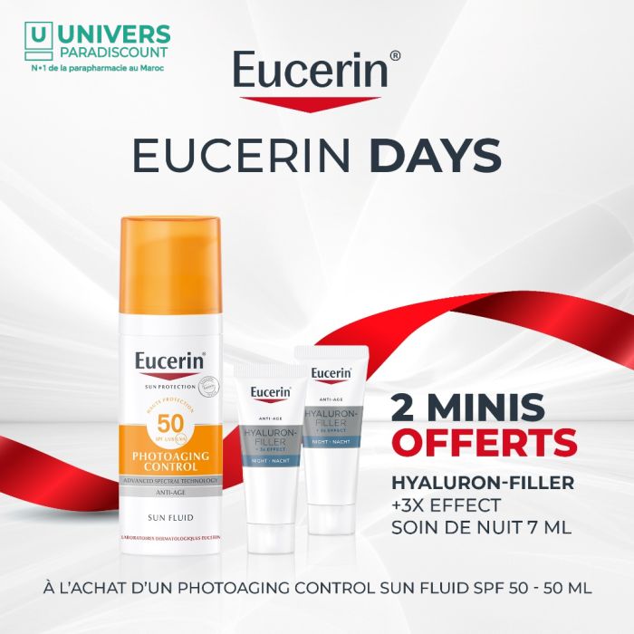 EUCERIN OFFRE EXCLUSIVE WEB SUN FLUIDE PHOTOAGING CONTROL SPF50+ ANTI AGE 50ML + DEUX HYALURON FILLER FORMAT VOAYGE OFFERTS