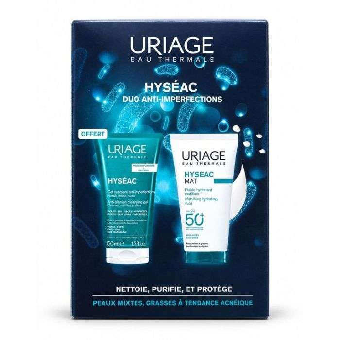URIAGE OFFRE HYSEAC MAT FLUIDE HYDRATANT SPF 50+ 50 ML + HYSEAC EL NETTOYANT ANTI IMPERFECTIONS 50 ML OFFERT
