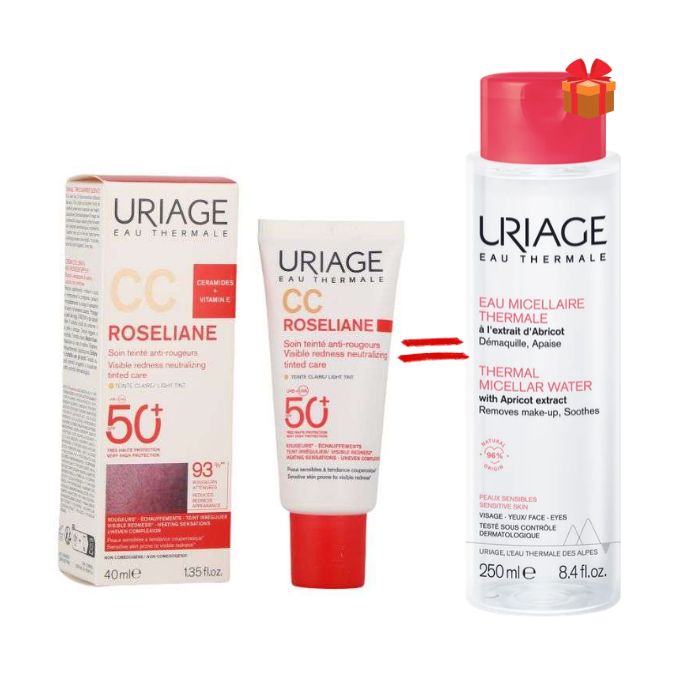 URIAGE OFFRE ROSELIANE CC CREME SPF50+ TEINTE CLAIRE 40 ML + EAU MICELLAIRE THERMALE 250 ML
