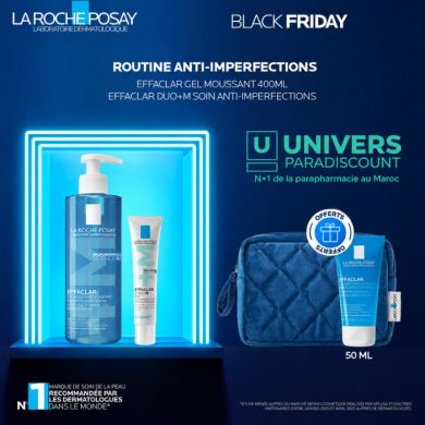 LA ROCHE POSAY OFFRE BLACK FRIDAY ROUTINE ANTI IMPERFECTIONS EFFACLAR GEL MOUSSANT 400 ML ET EFFACLAR DUO+ M + TROUSSE ET GEL MO