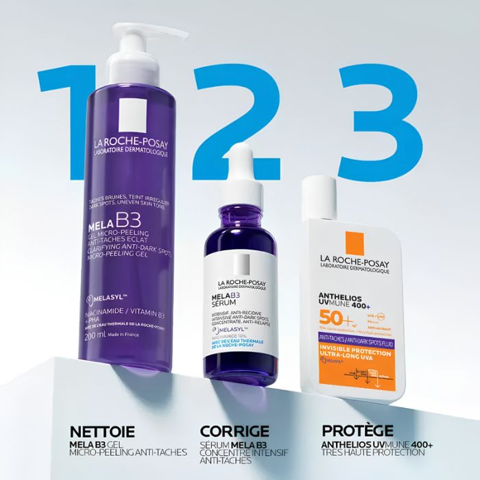 LA ROCHE POSAY OFFRE BLACK FRIDAY ROUTINE ANTI TACHES MELA B3 GEL MICRO PEELING ANTI TACHES 200 ML ET MELA B3 SERUM + TROUSSE ET