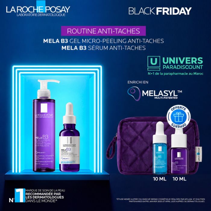LA ROCHE POSAY OFFRE BLACK FRIDAY ROUTINE ANTI TACHES MELA B3 GEL MICRO PEELING ANTI TACHES 200 ML ET MELA B3 SERUM + TROUSSE ET