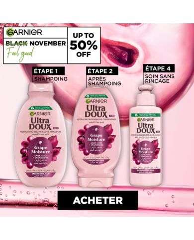 GARNIER ULTRA DOUX PACK GRAPE MOISTURE POUR CHEVEUX DESHYDRATES