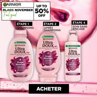 GARNIER ULTRA DOUX PACK GRAPE MOISTURE POUR CHEVEUX DESHYDRATES