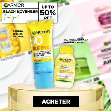 GARNIER OFFRE BLACK FRIDAY SUPER UV COOLING WATERGEL SUNSCREEN + EAU MICELLAIRE VITAMINE C 100 ML