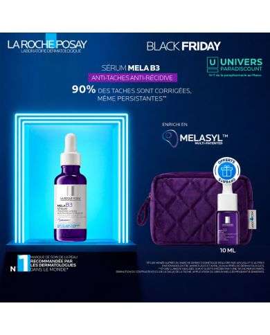 LA ROCHE POSAYOFFRE BLACK FRIDAYMELA B3 SERUM CONCENTRE 30 ML + SERUM MELA B3 FORMAT VOYAGE + TOUSSE OFFERTS