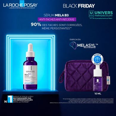 LA ROCHE POSAYOFFRE BLACK FRIDAYMELA B3 SERUM CONCENTRE 30 ML + SERUM MELA B3 FORMAT VOYAGE + TOUSSE OFFERTS