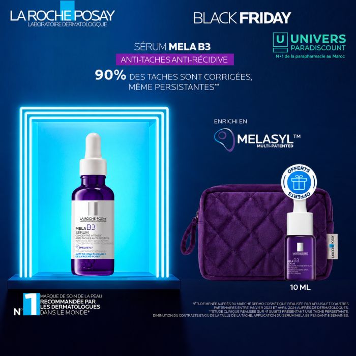 LA ROCHE POSAYOFFRE BLACK FRIDAYMELA B3 SERUM CONCENTRE 30 ML + SERUM MELA B3 FORMAT VOYAGE + TOUSSE OFFERTS