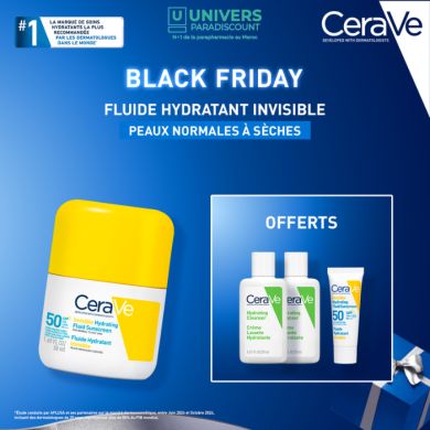 CERAVE OFFRE BLACK FRIDAY ECRAN SOLAIRE SPF 50 FLUIDE INVISIBLE HYDRANTANT 50 ML + 3 FORMATS VOYAGE OFFERTS
