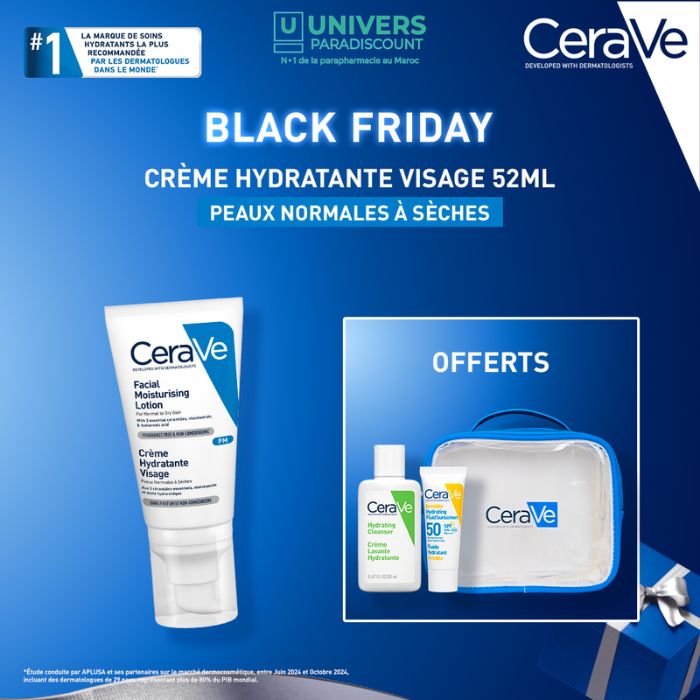 CERAVE OFFRE BLACK FRIDAY CREME HYDRATANTE VISAGE PM 52 ML + TROUSSE ET 2 FORMATS VOYAGE OFFERTS