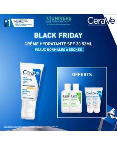 CERAVE OFFRE BLACK FRIDAY CREME HYDRATANTE VISAGE SPF 30 PEAUX NORMALES A SECHES 52 ML + 4 FORMATS VOYAGE OFFERTS