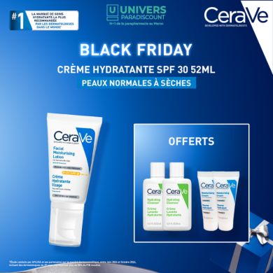 CERAVE OFFRE BLACK FRIDAY CREME HYDRATANTE VISAGE SPF 30 PEAUX NORMALES A SECHES 52 ML + 4 FORMATS VOYAGE OFFERTS