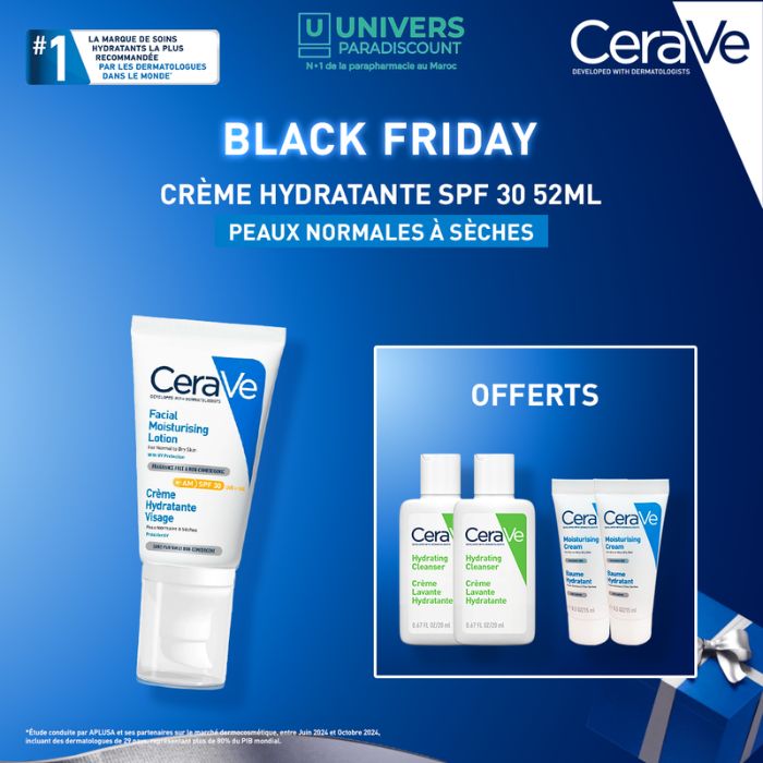 CERAVE OFFRE BLACK FRIDAY CREME HYDRATANTE VISAGE SPF 30 PEAUX NORMALES A SECHES 52 ML + 4 FORMATS VOYAGE OFFERTS