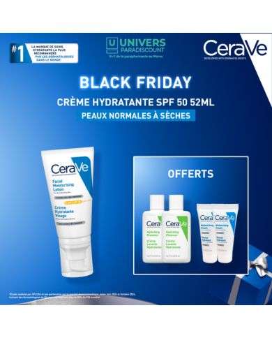 CERAVE OFFRE BLACK FRIDAY CREME HYDRATANTE VISAGE SPF 50 52 ML + 4 FORMATS VOYAGE OFFERTS