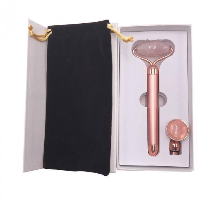 Rouleau de massage facial électrique en quartz rose