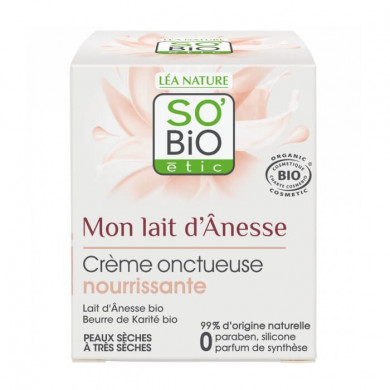 SO'BIO ETIC Crème onctueuse nourrissante LAIT D'ANESSE 50ML