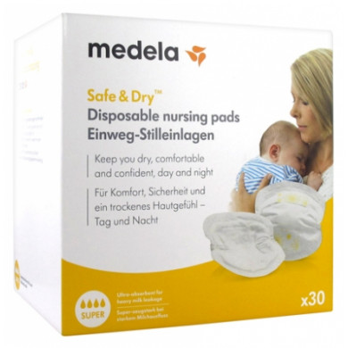 Medela Safe & Dry Super 30 Coussinets d'Allaitement à Usage Unique 
