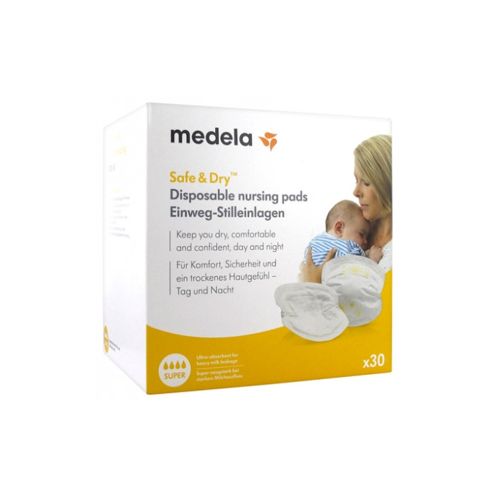 Medela Safe & Dry Super 30 Coussinets d'Allaitement à Usage Unique 
