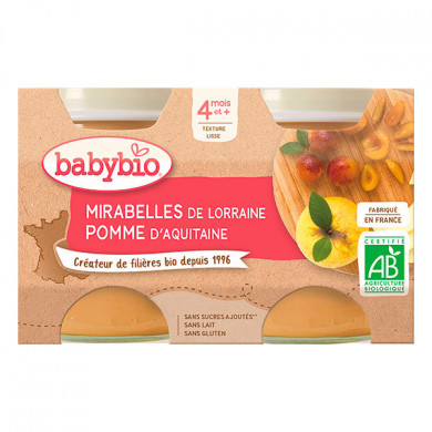BABYBIO Petit Pot Mirabelle & Pomme 2x130g Bio