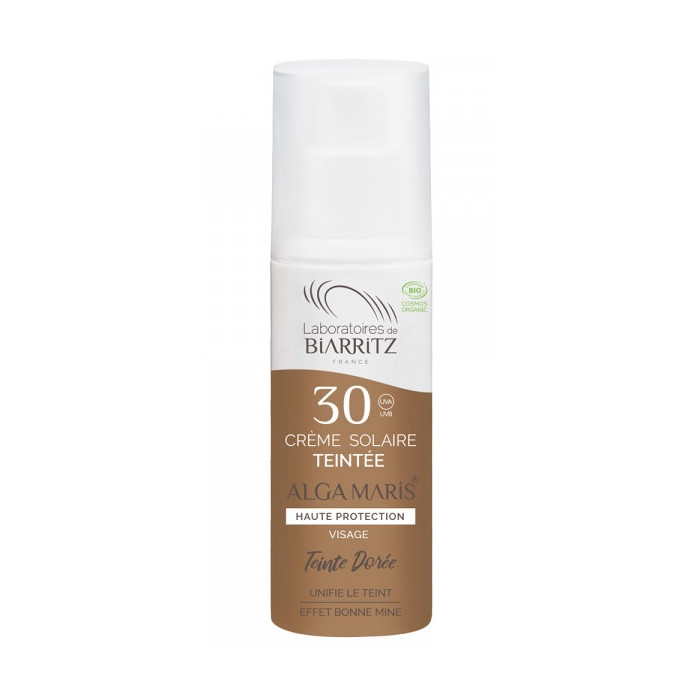 BIARRITZ ALGAMARIS Crème solaire Visage SPF30 TEINTEE DOREE certifiée Bio